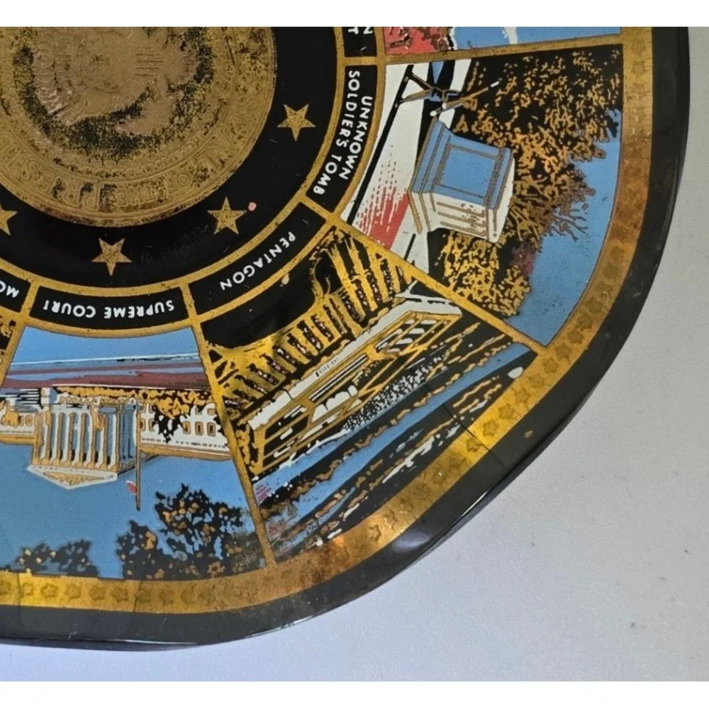 Vintage Washington DC Souvenir Smoked Glass Scalloped Plate Gold Trim Patriotic